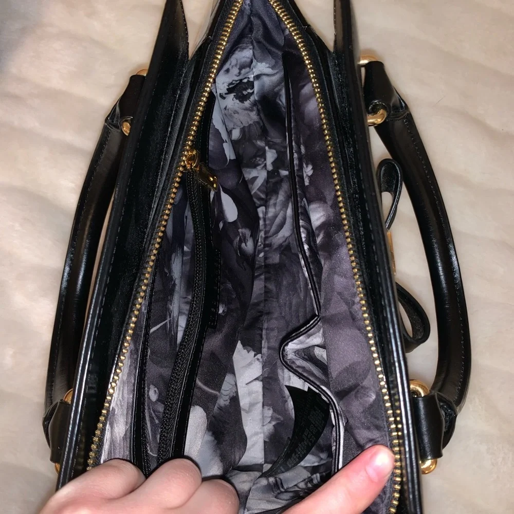 Ted Baker Black Bow-Accent Top-Handle Satchel with Gold Hardware
